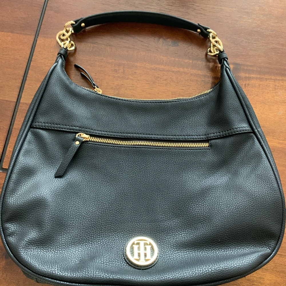 Tommy Hilfiger Black and Gold Hobo Bag